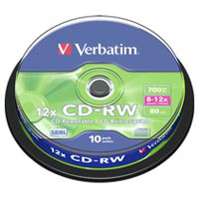 Диск CD Verbatim CD-RW 700Mb 12x Cake box 10шт (43480) (K0004109)