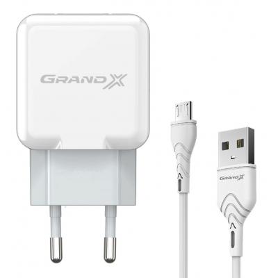 Зарядний пристрій Grand-X USB 5V 2,1A White + cable USB -> micro USB, Cu (CH-03UMW) (U0382102)