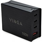Зарядний пристрій Vinga GaN 100W PD+QC 3C1A ports 1.0m Wired Charger (VCPCH100CB)