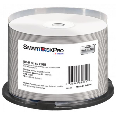 Диск BD SmartDisk PRO BD-R 25GB 6X White InkJet Printable WRAP(22-118 мм) 50шт (69835) (U0624244)