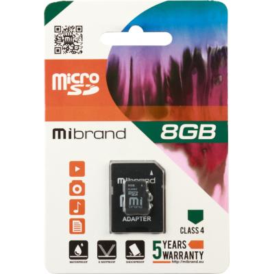 Карта памяти Mibrand 8GB microSD class 4 (MICDC4/8GB-A) (U0507791)