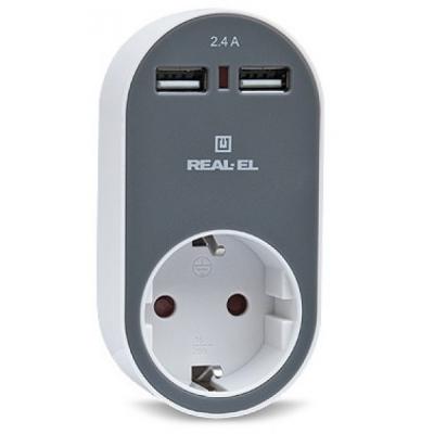 Зарядний пристрій REAL-EL USB-устройств + розетка (CS-20) (U0170360)