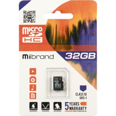 Карта памяти Mibrand 32GB microSDHC class 10 UHS-I (MICDHU1/32GB) (U0507800)