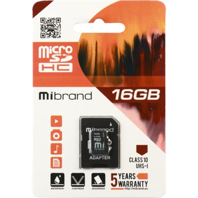 Карта памяти Mibrand 16GB microSDHC class 10 UHS-I (MICDHU1/16GB-A) (U0507792)