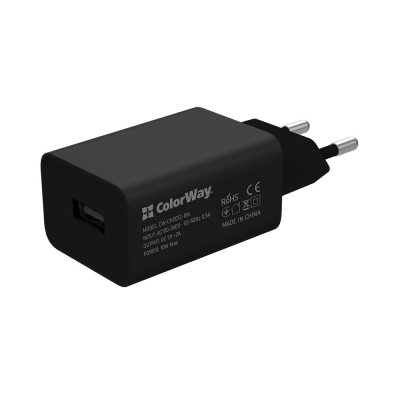 Зарядний пристрій ColorWay 1USB AUTO ID 2A (10W) black (CW-CHS012-BK) (U0532829)
