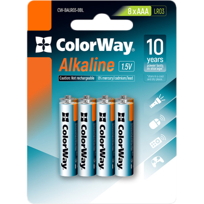Батарейка ColorWay AAA LR03 Alkaline Power (лужні) * 8 blister (CW-BALR03-8BL) (U0725736)