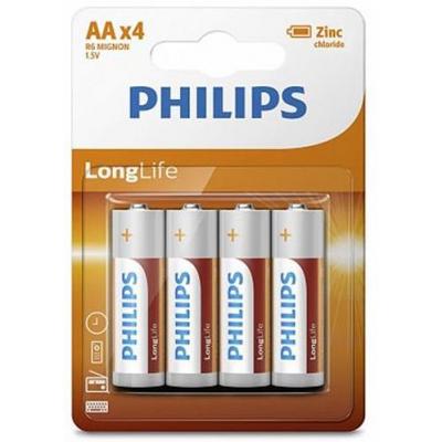 Батарейка Philips AA R6 LongLife Zinc Carbon * 4 (R6L4B/10) (U0419902)