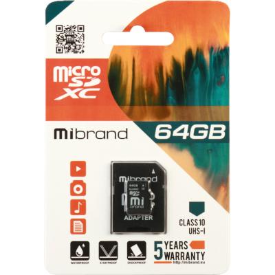 Карта памяти Mibrand 64GB microSDXC class 10 UHS-I (MICDXU1/64GB-A) (U0507796)