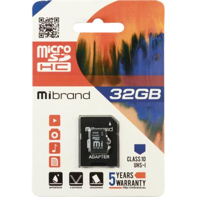Карта памяти Mibrand 32GB microSDHC class 10 UHS-I (MICDHU1/32GB-A) (U0507793)