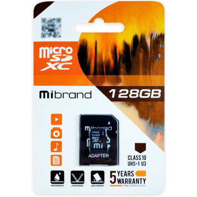 Карта памяти Mibrand 128GB microSDXC UHS-I U3 + SD-адаптер (MICDHU3/128GB-A) (U0777085)