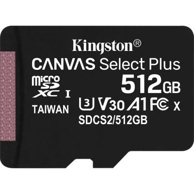 Карта пам'яті Kingston 512GB microSDXC class 10 UHS-I U3 V30 A1 Canvas Select Plus (SDCS2/512GBSP) (U0571942)