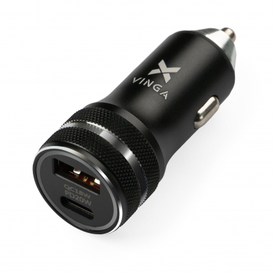 Зарядное устройство Vinga QC3.0 + PD Quick Car Charger aluminium 36W Max black (VCCQPAC) (U0548761)