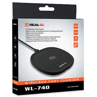 Зарядное устройство REAL-EL WL-740 black (EL123160019) (U0410421)