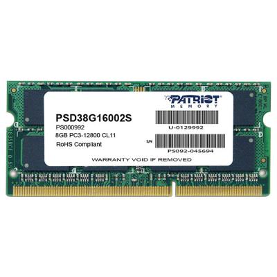Модуль пам'яті для ноутбука SoDIMM DDR3 8GB 1600 MHz Patriot (PSD38G16002S) (U0196458)