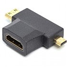 Переходник HDMI (F) to mini HDMI (M) / micro HDMI (M) PowerPlant (CA912056)
