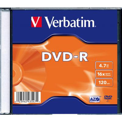 Диск DVD Verbatim 4.7Gb 16X SlimBox 1шт MatteSilv AZO (43547-1disk) (S0009995)