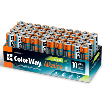 Батарейка ColorWay AA LR6 Alkaline Power (лужні) * 40 colour box (CW-BALR06-40CB) (U0827292)