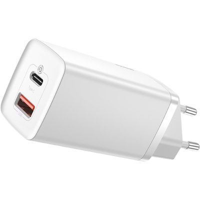 Зарядное устройство Baseus 2xUSB 65W GaN (USB-C+USB-A) white (CCGAN2L-B02) (U0829477)