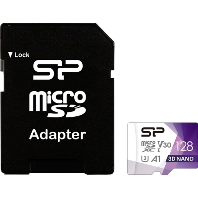 Карта памяти Silicon Power 128Gb microSDXC U3 A1 V30 Superior Color 100R/80W + adapter (SP128GBSTXDU3V20AB) (U0839781)