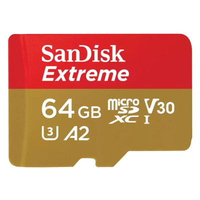 Карта памяти SanDisk 64GB microSDXC UHS-I U3 V30 A2 Extreme (SDSQXAH-064G-GN6GN) (U0722215)