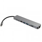 Концентратор Vinga Type-C to 4K HDMI+2*USB3.0+GigabitLAN+SD+PD+USB-C SS aluminium (VCPATC2U3CRLNHIPDGR)