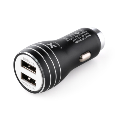 Зарядний пристрій Vinga Dual USB Car Charger aluminium 15.5W Max (VCCAABK) (U0385274)