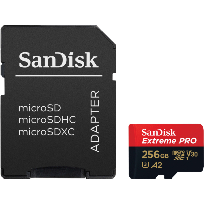 Карта пам'яті SanDisk 256 GB microSDXC UHS-I U3 Extreme Pro+SD Adapter (SDSQXCD-256G-GN6MA) (U0722142)
