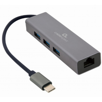 Концентратор Cablexpert Type-С to Gigabit Ethernet, 3 Ports USB 3.1 Gen1 (5 Gbps) (A-CMU3-LAN-01) (U0580023)