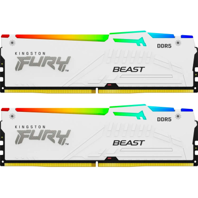 Модуль памяти для компьютера DDR5 32GB 5200 MHz FURY Beast White RGB Kingston Fury (ex.HyperX) (KF552C40BWAK2-32) (U0883788)