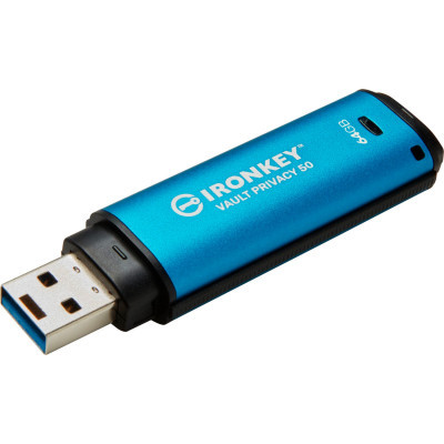 USB флеш накопичувач Kingston 64GB IronKey Vault Privacy 50 Blue USB 3.2 (IKVP50/64GB) (U0889388)