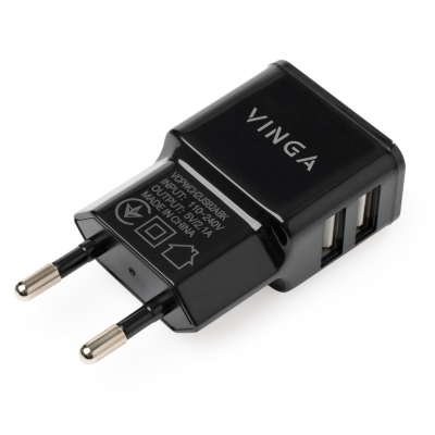 Зарядний пристрій Vinga 2 Port USB Wall Charger 2.1A (VCPWCH2USB2ABK) (U0369549)