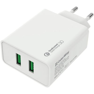 Зарядний пристрій ColorWay 2USB Quick Charge 3.0 (36W) (CW-CHS017Q-WT) (U0456497)