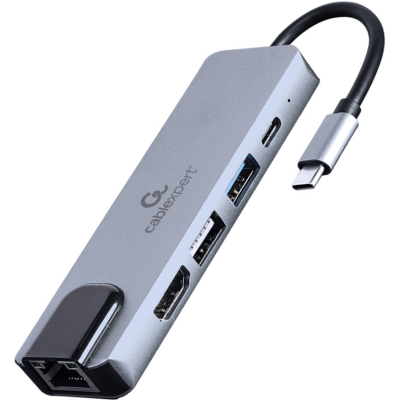 Концентратор Cablexpert USB-C 5-in-1 (hub/HDMI/PD/LAN) (A-CM-COMBO5-04) (U0747632)