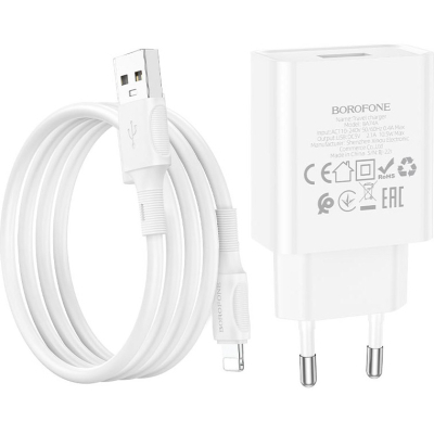 Зарядний пристрій BOROFONE BA74A Aspirer single port charger set(iP) White (BA74ALW) (U0879854)