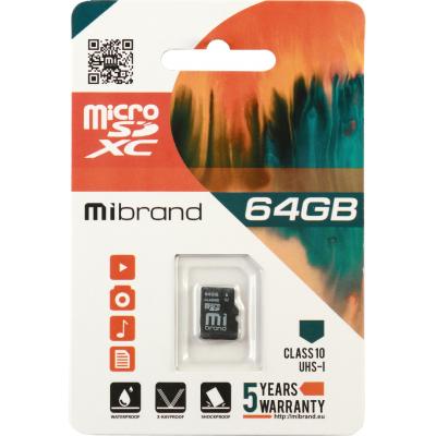 Карта пам'яті Mibrand 64GB microSDXC class 10 UHS-I (MICDXU1/64GB) (U0507797)