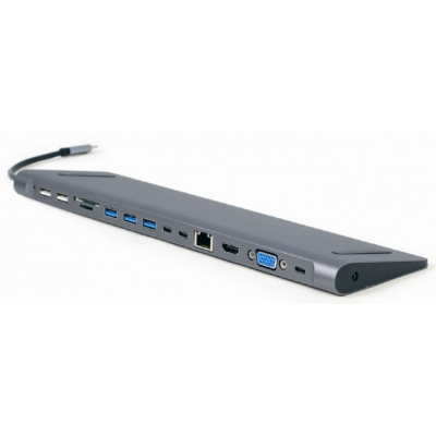 Концентратор Cablexpert USB-C 9-in-1 (Hub/HDMI/VGA/PD/card-reader/lan/audio) (A-CM-COMBO9-01) (U0625152)