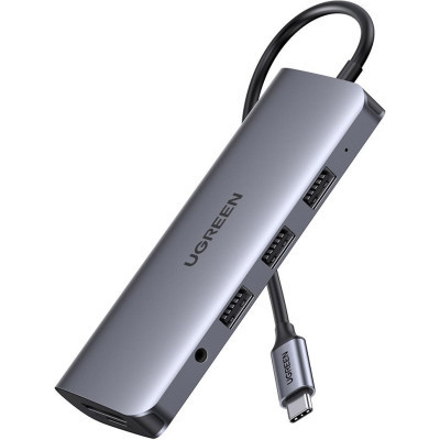 Концентратор Ugreen USB3.0 Type-C to USB 3.0x3/HDMI/VGA/TRS/RJ45/SDTF/PD CM179 space gray (80133) (U0855203)