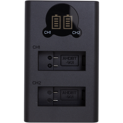 Зарядний пристрій для фото PowerPlant GoPro DL-AHDBT901 with display 2 slots (CH980352) (U0847139)