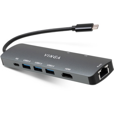 Концентратор Vinga USB-C 3.1 to HDMI+RJ45_1Gbps+3xUSB3.0+SD/TF+PD100W (VHYC8) (U0873561)