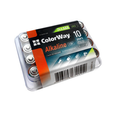 Батарейка ColorWay AAA LR03 Alkaline Power (лужні) * 24шт plastic box (CW-BALR03-24PB) (U0725733)