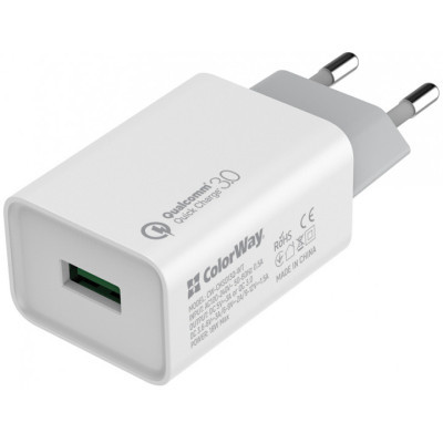Зарядний пристрій ColorWay 1USB Quick Charge 3.0 (18W) (CW-CHS013Q-WT) (U0456493)