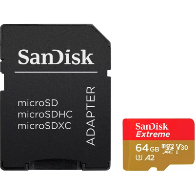 Карта пам'яті SanDisk 64GB microSD class 10 UHS-I Extreme For Action Cams and Dro (SDSQXAH-064G-GN6AA) (U0862786)