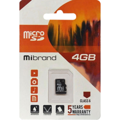 Карта пам'яті Mibrand 4GB microSDHC class 6 Без адаптера (MICDC6/4GB) (U0788687)