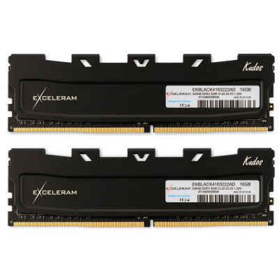 Модуль пам'яті для комп'ютера DDR4 16GB (2x8GB) 3200 MHz Black Kudos eXceleram (EKBLACK4163222AD) (U0590956)