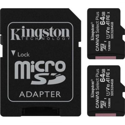 Карта памяти Kingston 64GB Class 10 Canvas Select Plus 100R A1 (SDCS2/64GB-2P1A) (U0391646)