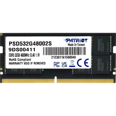 Модуль памяти для ноутбука SoDIMM DDR5 32GB 4800 MHz Patriot (PSD532G48002S) (U0922403)