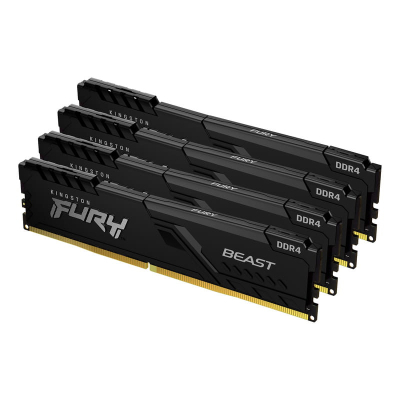 Модуль пам'яті для комп'ютера DDR4 128GB (4x32GB) 3200 MHz Fury Beast Black Kingston Fury (ex.HyperX) (KF432C16BBK4/128) (U0971967)