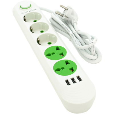 Сетевой фильтр питания Voltronic F02U, 3роз EU + 2роз Universal, 3*USB White (F02U-White) (U0846759)