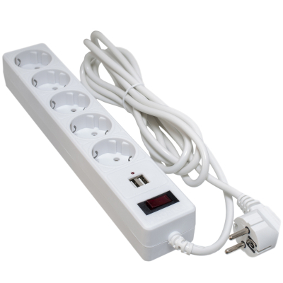 Сетевой фильтр питания Patron 3m + 2 USB 2.0, 2.1A, 5 роз. White (EXT-PN-SP-53-USB-W) (U0391032)