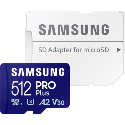 Карта памяти Samsung 512 GB microSDXC Pro Plus UHS-I U3 V30 A2 Class 10 + SD-adap (MB-MD512SA/EU) (U0970713)